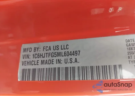 2021 Jeep Gladiator Overland 4X4 z USA, uszkodzony, nr VIN 1C6HJTFG5ML604497